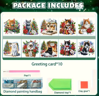 Diamond Painting 10 Stück Weihnachtskatzen Karten